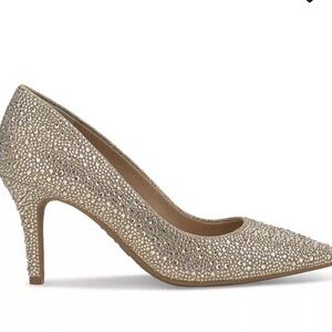 INC International Concepts Zitah Rhinestone Pointed Toe Heels Gold Bling Sz 8.5